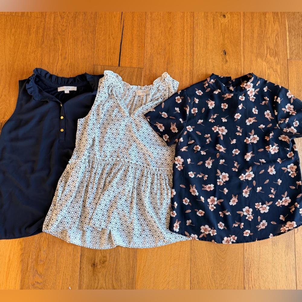 LOFT Navy and White Blouses Set